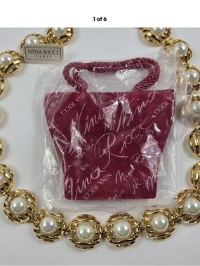 Vintage Nina Ricci Gold Faux Pearl Statement Necklace
New wi Tag, Pouch